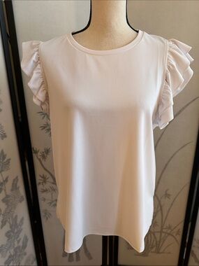 Adrianna Papell Cream Ruffle Sleeve Top